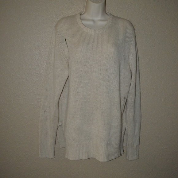 Sz 0 XS/S Raquel Allegra Beige Cashmere Distressed Oversized Sweater - Picture 1 of 8